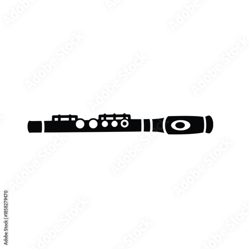 Flute Silhouette Icon Set – Black Woodwind Musical Instrument Vector