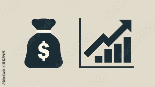 Two black icons on a light background depict financial concepts,