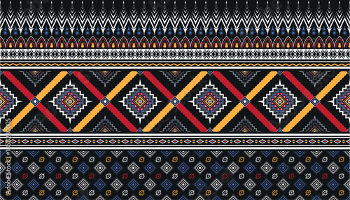 Embroidery ethnic pattern, Vector Geometric abstract background, Cross stitch classic aztec style,