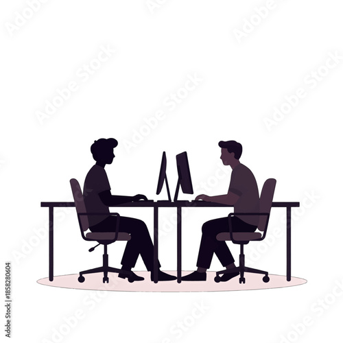 Two people working at desks with computers