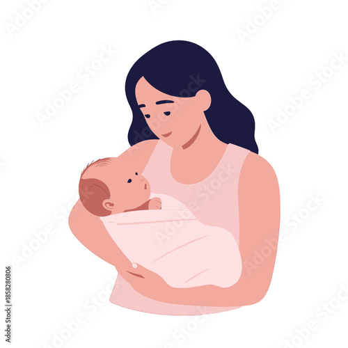 Woman holding a swaddled newborn baby