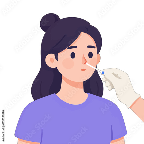 Young woman undergoing a nasal swab test