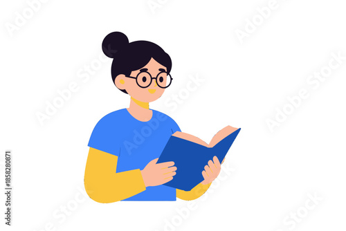 Young woman reading a blue book