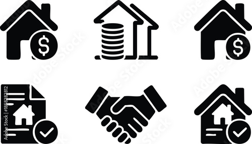 Real estate house icon set with home and building symbols for property, business, and web design illustration