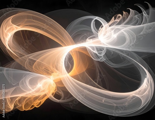 Abstract flowing fractal art with warm and cool colors on a black background
