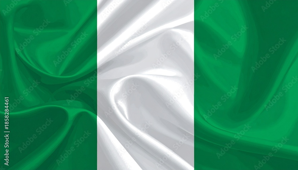 Obraz premium Nigerian national flag with vertical green and white stripes waving in textured motion