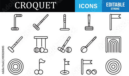 Outdoor croquet game and lawn sport icons