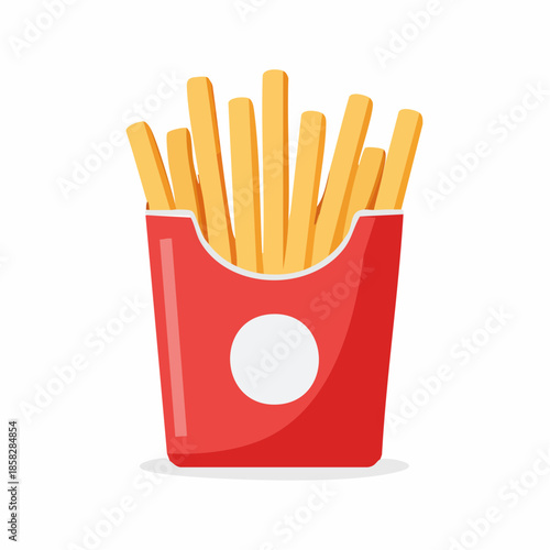 A red box of french fries on a white background
