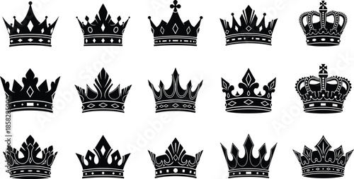 Collection of elegant royal crowns in black and white