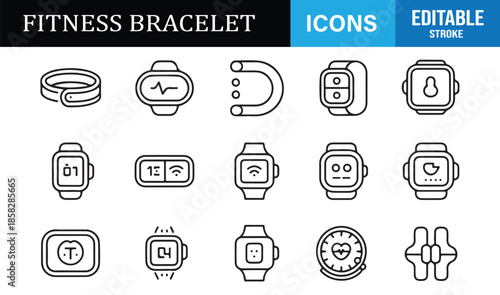 Fitness tracker bracelet and wellness icons