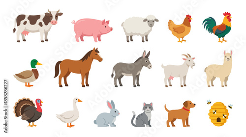 Collection of Various Cartoon Farm Animals.