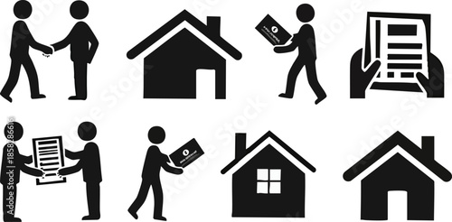 Real estate icon set with house, family, and business symbols vector illustration