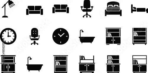 Modern home and office furniture icons set