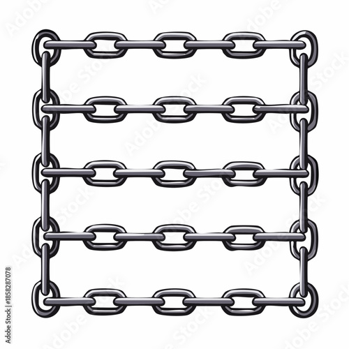 Monochrome set different type of metal chains in silhouette style.