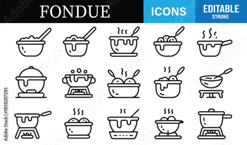 Restaurant fondue and cooking line icons
