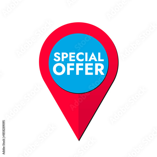 Free Download Red blue vector banner with text special offer in the form of location icon - GFXLoad