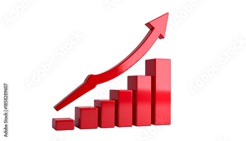 A 3D rendered graphic of a rising bar chart with a red arrow pointing upwards Free Download A 3D rendered graphic of a rising bar chart with a red arrow pointing upwards - GFXLoad