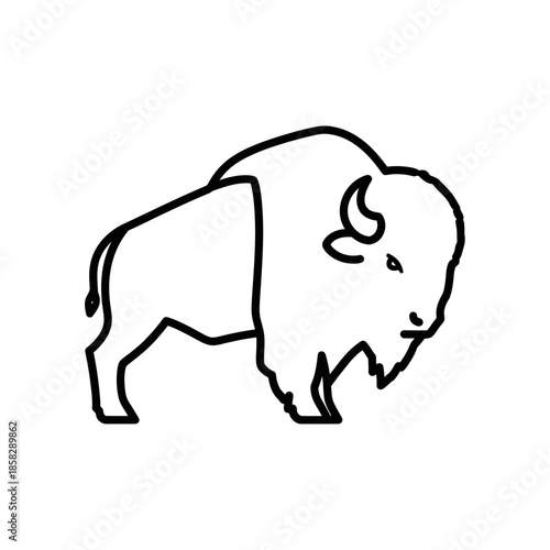 Minimalist Line Drawing of a Mighty Bison Animal Illustration for Wildlife Themes
