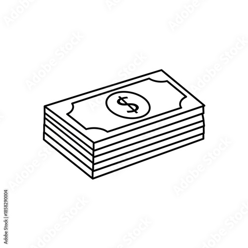 Minimalist Line Drawing of a Stack of Dollar Bills for Banking and Finance Visuals