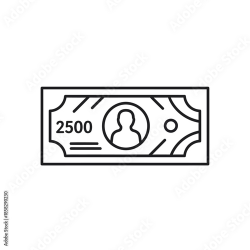 Minimalist Line Drawing of Currency Banknote with Portrait and Denomination