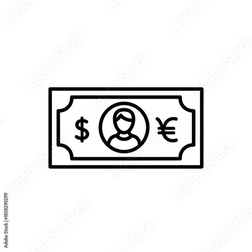 Minimalist Line Drawing of Currency Notes with Payee Icon for Financial Concepts