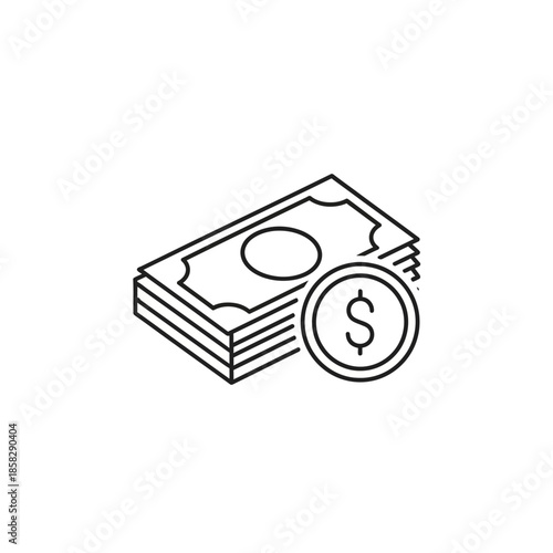 Minimalist Line Drawing of Money Stack with Coin for Financial Concept