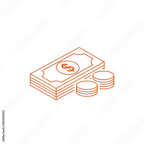 Simple Illustration of Cash and Coins for Financial and Banking Concepts