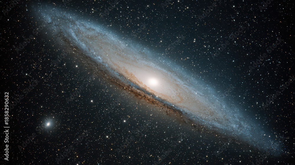 Fototapeta premium Detailed View of Andromeda Galaxy with Dense Star Field on Black Background