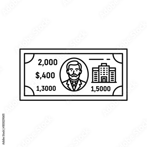 Simple Illustration of a Banknote with Financial Symbols and Building