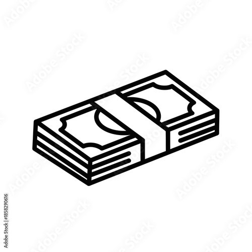 Simple Black and White Illustration of a Stack of Money Bundles for Financial and Banking Concepts