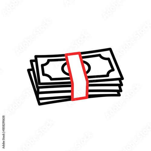 Simple Illustration of a Cash Bundle with a Red Band for Financial Concepts
