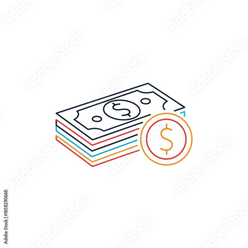 Simple Illustration of Money Stack and Coin for Financial Concept