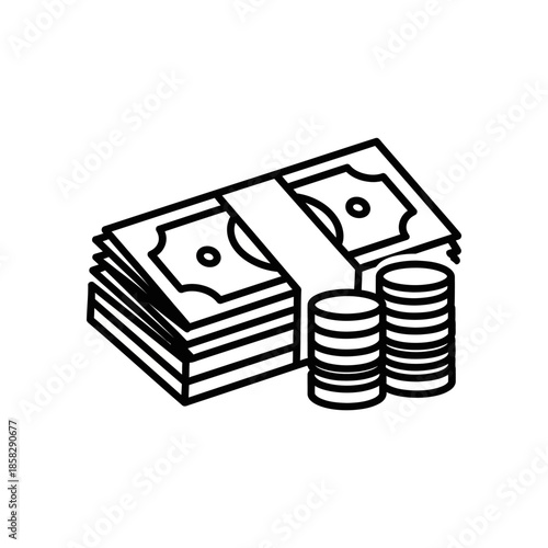 Simple Illustration of Money Stack and Coins for Financial Concepts