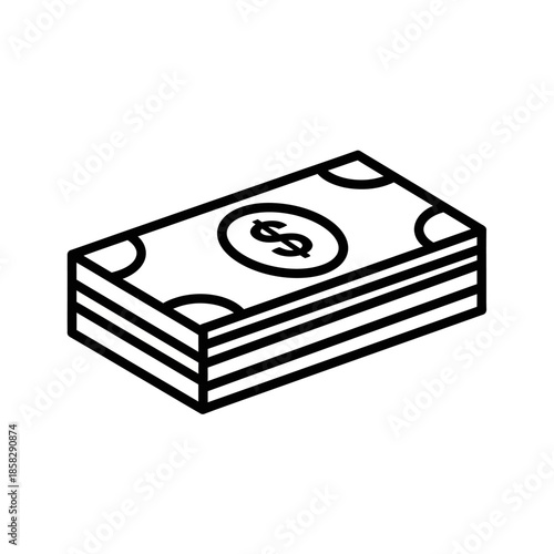 Simple Line Art Illustration of a Stack of Cash Money Bills for Financial Content