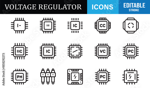 Hardware voltage regulator and circuit icons