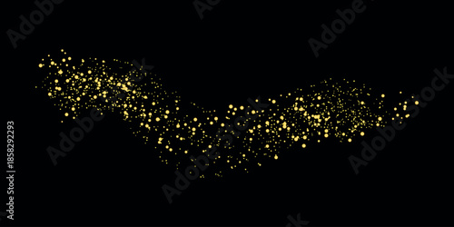 Golden particles light effect isolated on black background