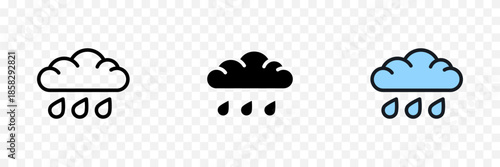 Rainy weather icons cloud and raindrops minimal outline vector