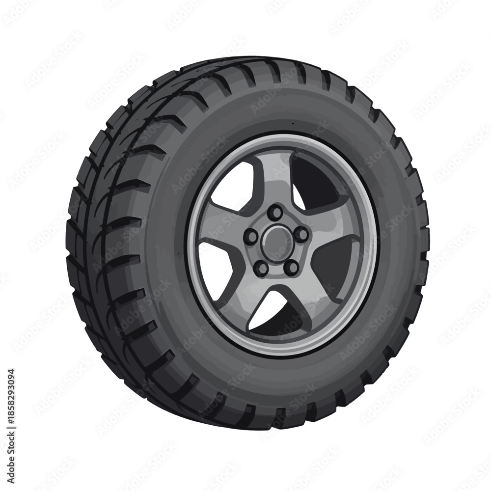 Obraz premium Black Off-Road Tire With Silver Alloy Wheel
