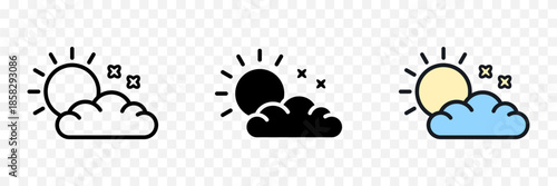 Sunny daytime weather icons with clouds minimal outline vector set