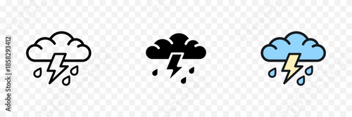 Storm rain lightning weather icons minimal outline vector illustration