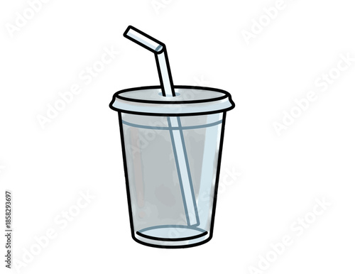 Disposable cup with lid and straw inserted