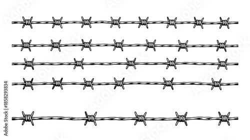 Five rows of barbed wire fencing