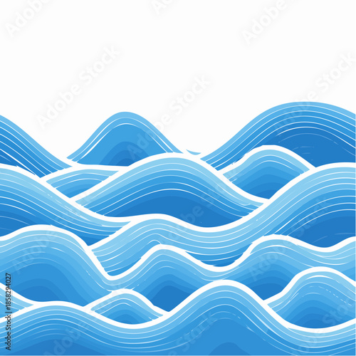 Waves seamless pattern, vector water runny curve lines abstract repeat endless background, blue colored rhythmic waves.