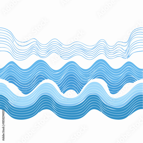 Waves seamless pattern, vector water runny curve lines abstract repeat endless background, blue colored rhythmic waves.