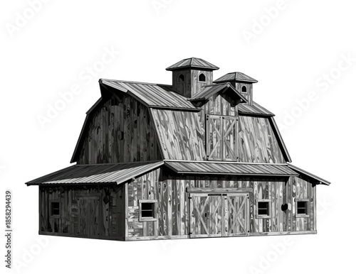 Old weathered wooden barn with cross-hatched doors