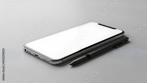 Smartphone with Stylus on Gray Background