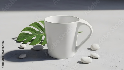 White Coffee Mug with Monstera Leaf