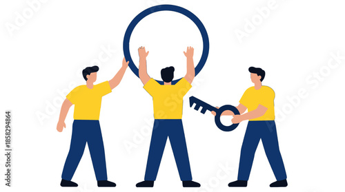 Three men changing a large tire