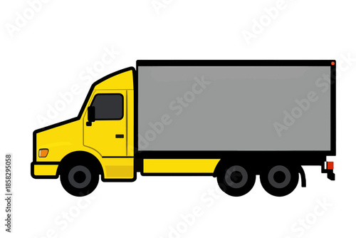 Yellow delivery truck with a gray cargo box