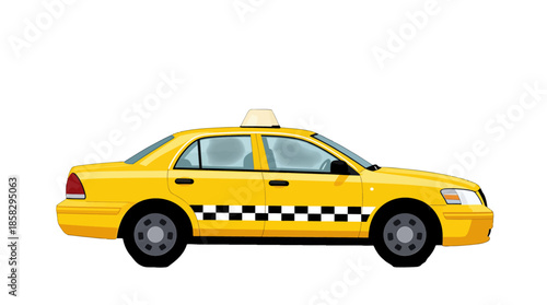 Yellow taxi car with checkered stripe